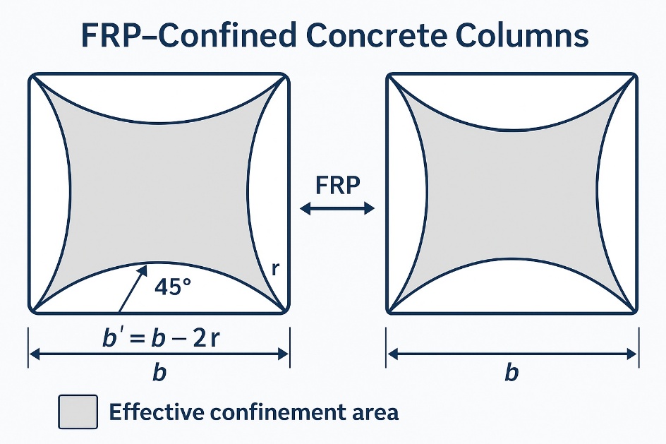 Figure 2. Effective Confinement Area in FRP-Confined Square Sections (Youssef et al., 2007)