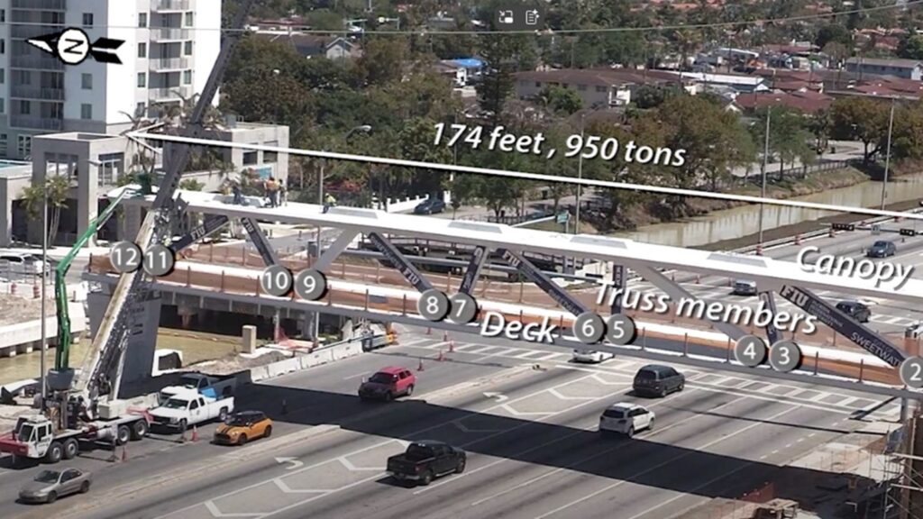 Figure 2. (a) Nodal Connections Between the Truss Members and the Deck (National Transportation Safety Board, 2019),
(b) Structural Damage Occurred at Joints 11 and 12 (National Transportation Safety Board, 2019). (a)