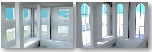 Figure 13. Comparison of Interior Daylight Distribution Between the Two Design Alternatives.
