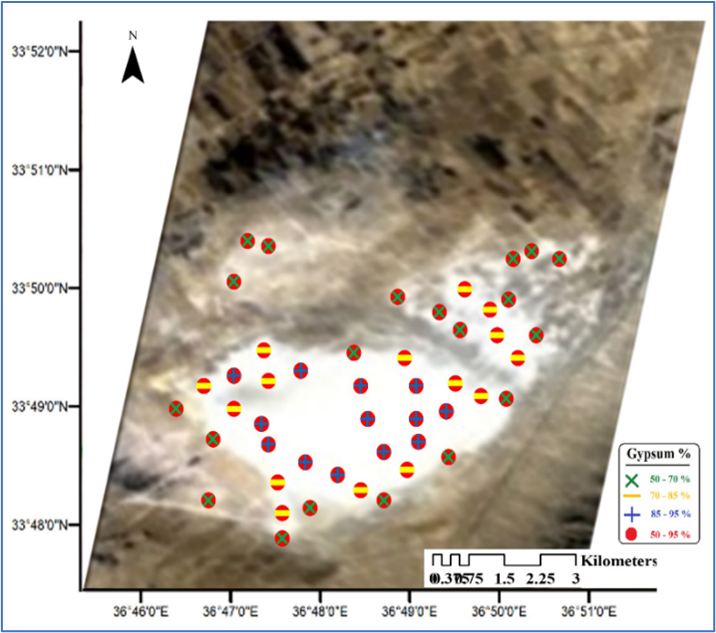 Figure 14. Locations of Field Points Signed on the Space Image in Jayroud Region