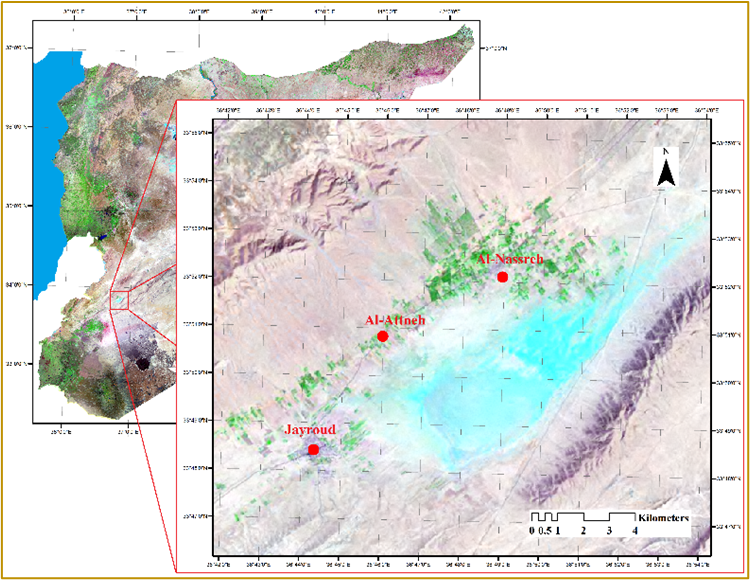 Figure 2. Geographic Location of the Study Area on the Space Image of the Syria &nbsp;