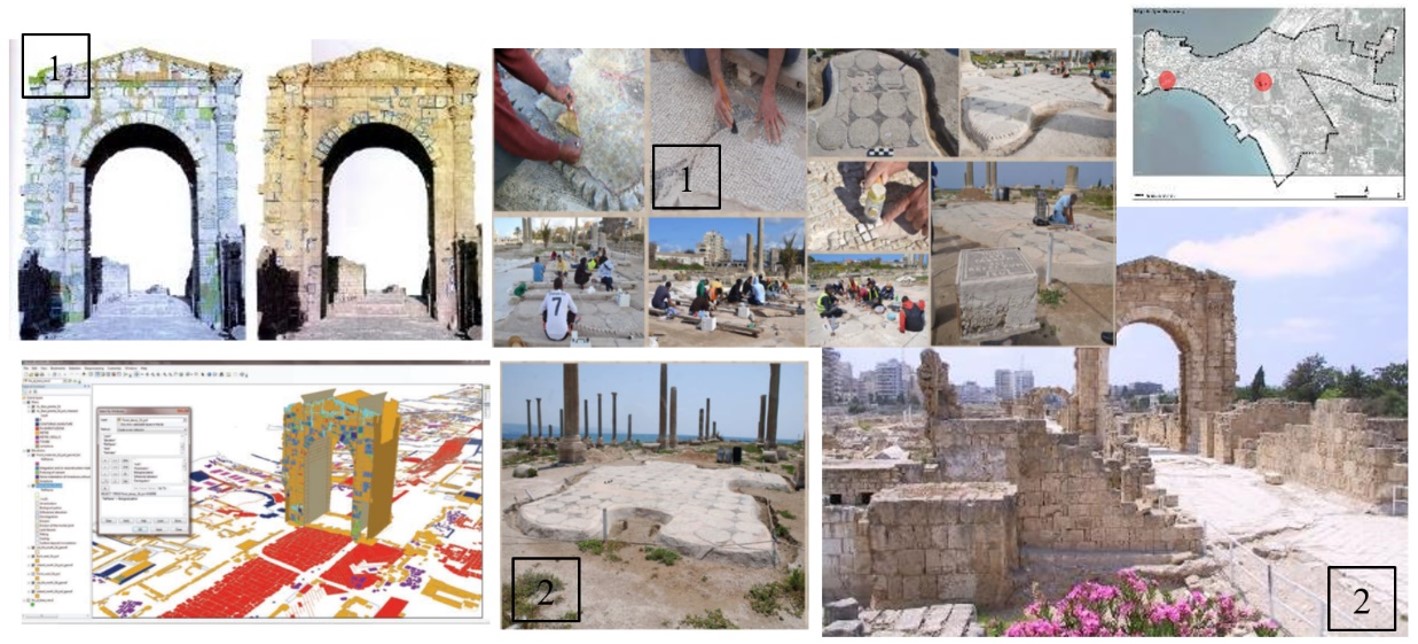 Figure 4. Before (as shown in images №1) and After (as shown in images №2) Restoration of the Archaeological Site in Tyre City on Site Work (Source: Edited by Author based on Badde & MacKinnon, 2016)