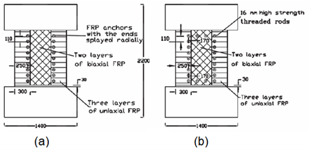 Figure 9. The two restoration strategies examined in the study conducted by (Khalil & Ghobarah, 2005)  (a) Wall 1, (b) Wall 2