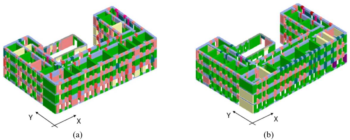  Damage Distribution Maps of the as-Built Structure Under Loading in the Direction X (a) and Y (b).