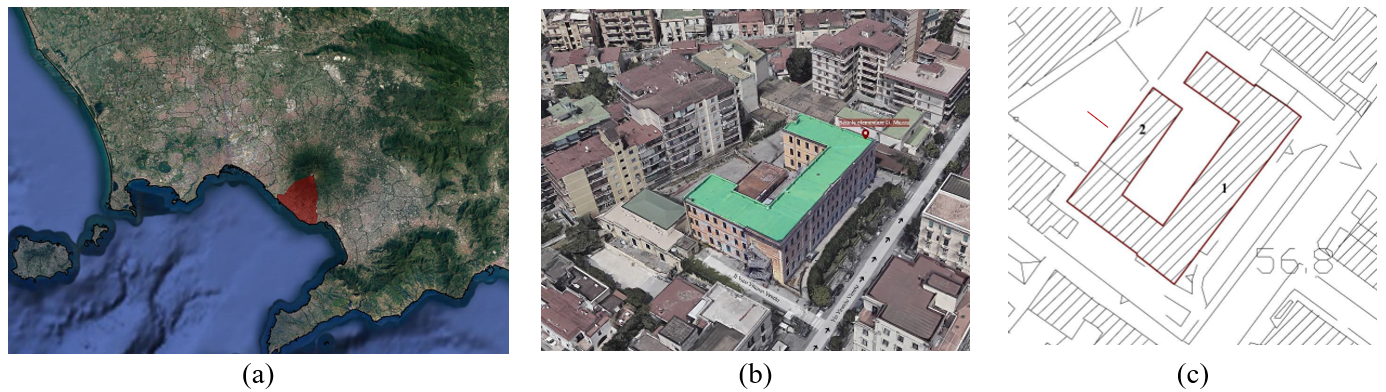  Localization of Torre Del Greco (a), View of the Building (b) and Identification of the Two Structures (c).